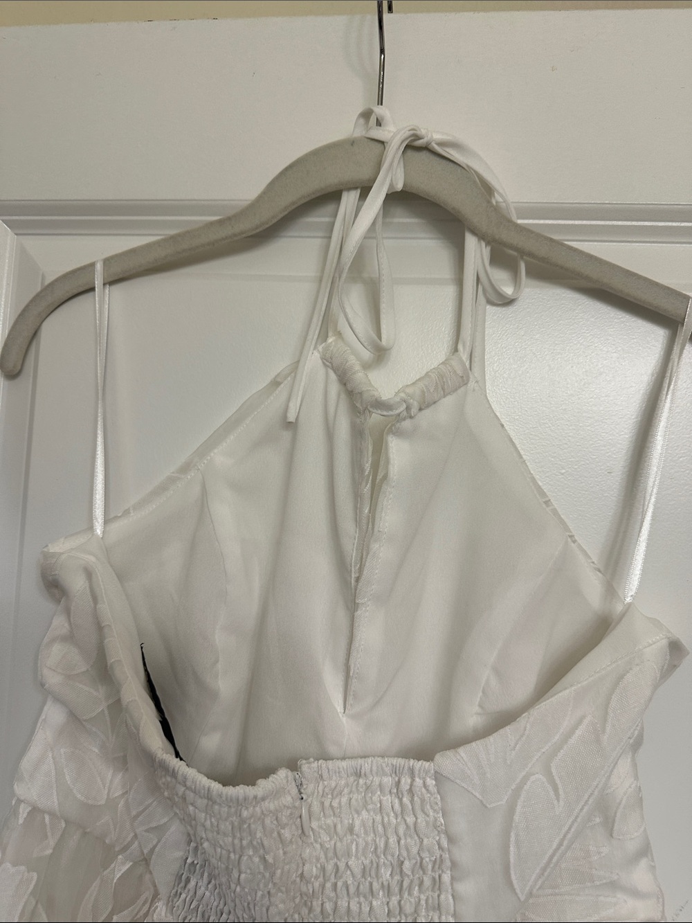 DO+BE Women’s White Leaf-Embroidered Mini Halter Party Dress-NWT - Size M - Picture 7 of 12